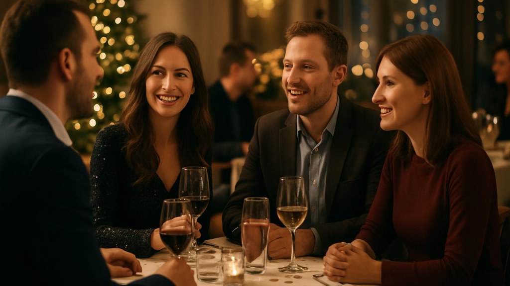Gruppo di adulti in contesto conviviale per Capodanno
