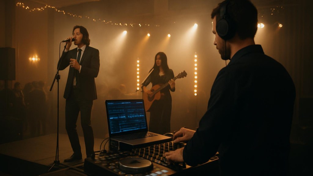 DJ o cantante in una sala eventi per Capodanno